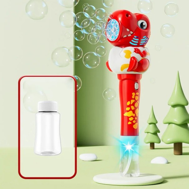 Pistola elettrica per bambini a bolle di sapone a forma di dinosauro con più canne Produzione automatica di bolle rosso