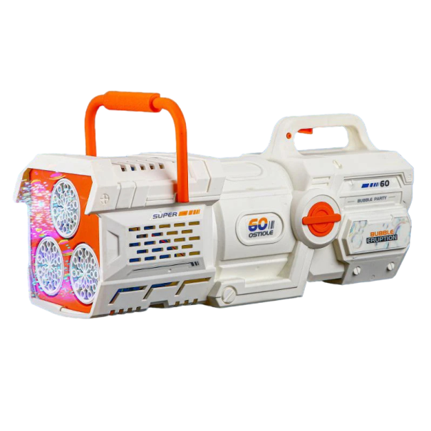 Pistola sopladora de burbujas luminosa con 60 agujeros Soplador de burbujas automático 35 x 16 cm naranja