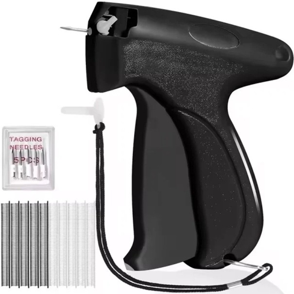 Pistolet à agrafes avec 6 aiguilles, 500 pièces d'aiguilles en plastique noires de 8 mm, 500 pièces d'aiguilles en plastique blanches de 8 mm pour une utilisation rapide et efficace noir