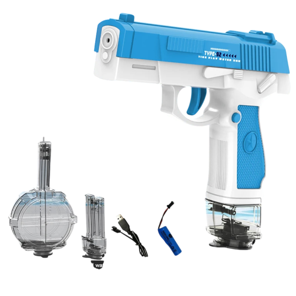 Pistolet à eau électrique Arme pour enfants rechargeable Petit et grand réservoir d'eau Câble USB Jouet d'été pour le jardin et la piscine bleu