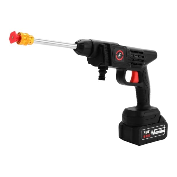Pistolet à peinture haute pression sans fil 21 V 200 W Pression 50 à 70 bar Portée 7–10 m Batterie 10 éléments ABS Noir Lavage de voiture et arrosage 1