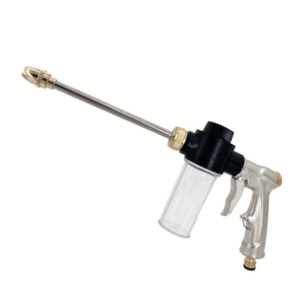 Pistolet de lavage haute pression avec réservoir à mousse Débit réglable Poignée en métal 36 cm Buse d'arrosage pour voiture jardin terrasse lavage 1