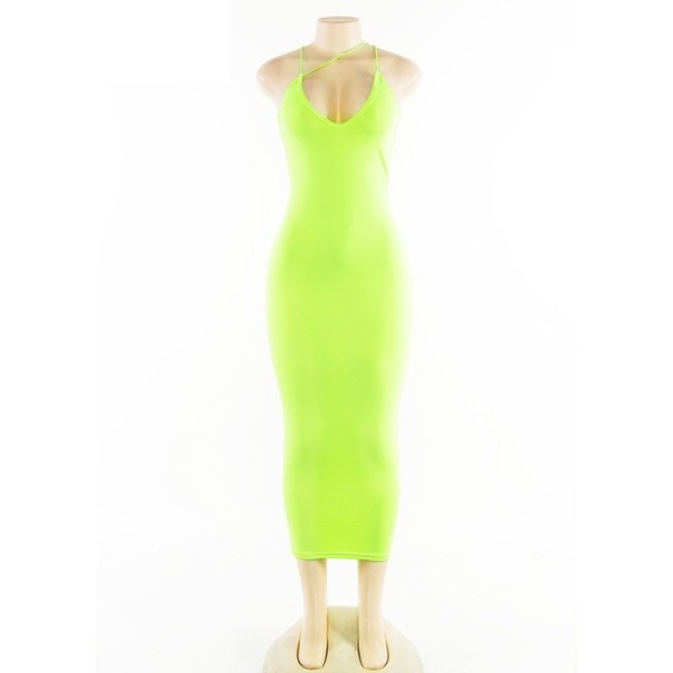 Pitkä kesämekko ohuilla olkahihnoilla neonkelta M