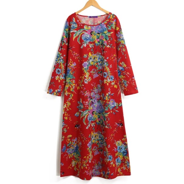 Pitkä naisten mekko hihoilla punainen 3XL