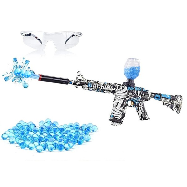 Pitkä sähköinen airsoft-ase, jossa on 3000 geelikuulaa. Lasten ase, jossa on suojaavat luodit. USB-lataus. Kantama 15 m. Lapsille ja aikuisille. sininen