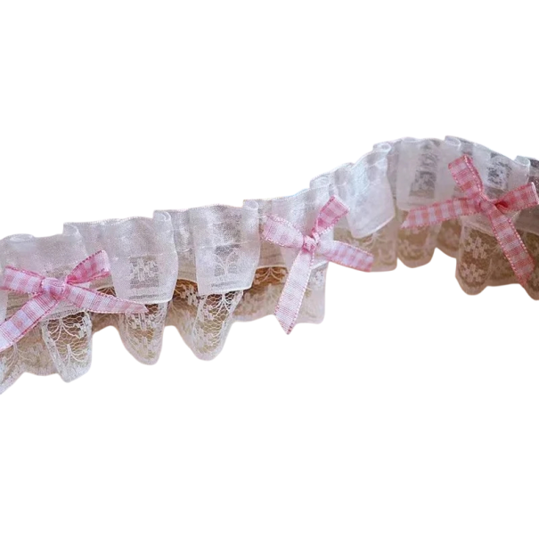 Pitkänomainen pitsinauha ruudullisilla nauhoilla 90 cm Leveys 5 cm Polyesterinen koristepitsi ompeluun vaatteiden koristeluun valkoinen