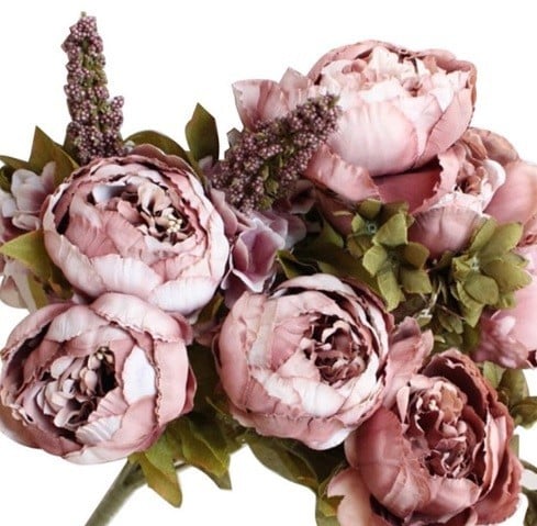 Pivoines artificielles décoratives J2454 marron-blanc