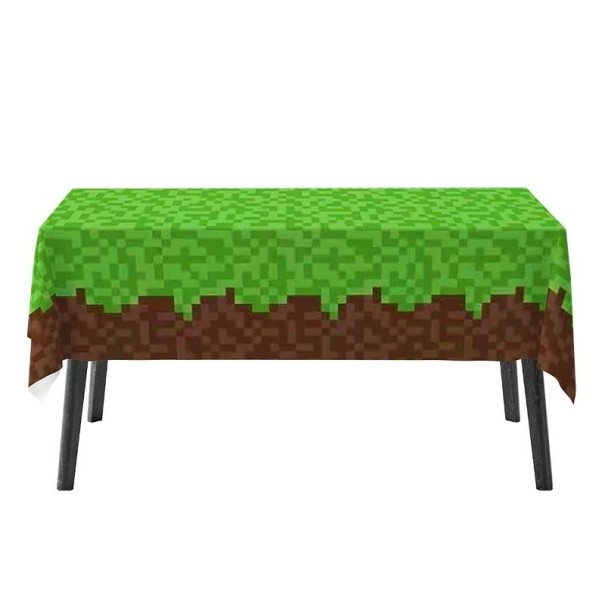 Pixelowy obrus urodzinowy z motywem trawy 108 × 180 cm Zielono-brązowy obrus na imprezy w stylu Pixel dekoracja na urodziny 1
