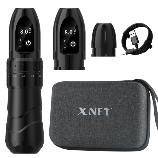 Pixul de tatuaj wireless XNET F2 cu două baterii, cursă ajustabilă 2,0-4,2 mm, 9000 rot/min, negru pentru tatuaje și machiaj permanent 1