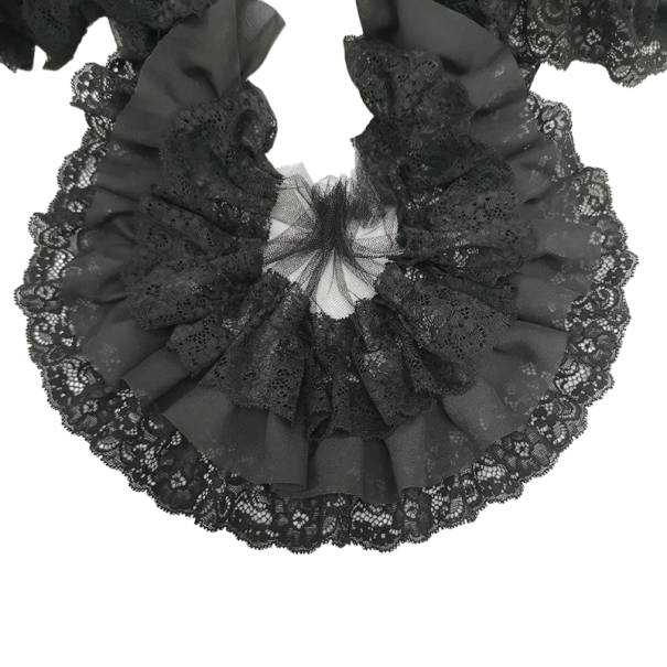 Pizzo in chiffon plissettato a tre strati 10 cm x 91 cm Tessuto decorativo per cucire Nastro decorativo per abbigliamento Accessori per matrimoni Progetti DIY Modifiche di moda nero