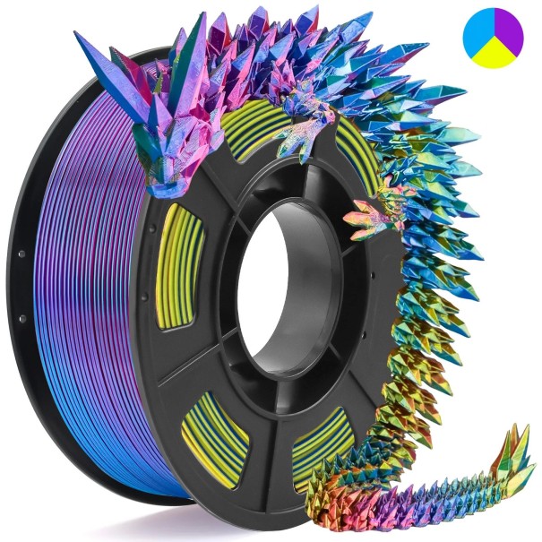 PLA Filament 1.75 mm Tricolour Silk Effect 250 g Multicoloured Filament for 3D Printing Purple Blue Yellow 1