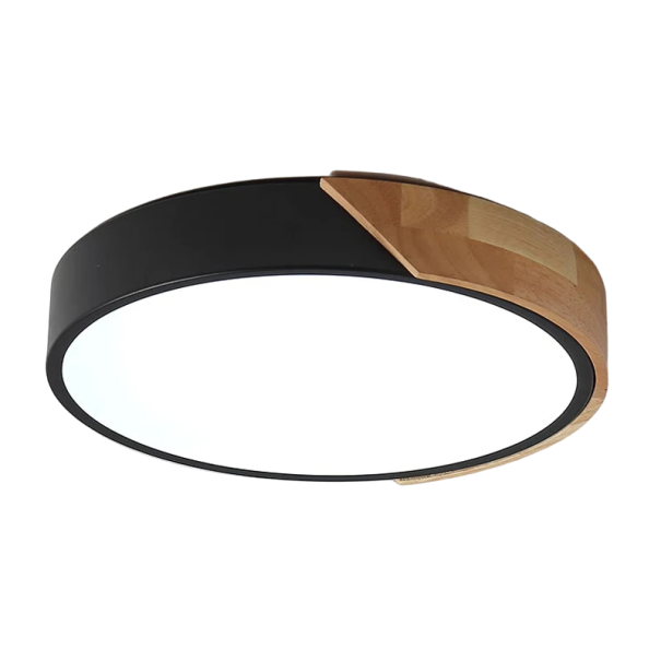 Plafonnier LED avec élément en bois 64 W blanc froid Éclairage de plafond circulaire Panneau LED rond moderne 60 x 5 cm noir