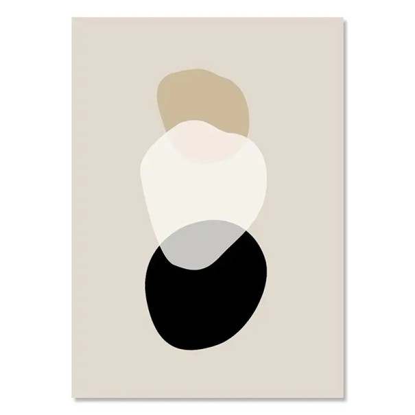 Plagát na stenu abstraktné tri škvrny 20 x 30 cm tlač na plátno čierno-bežový dekor bez rámu minimalistická dekorácia interiéru 1