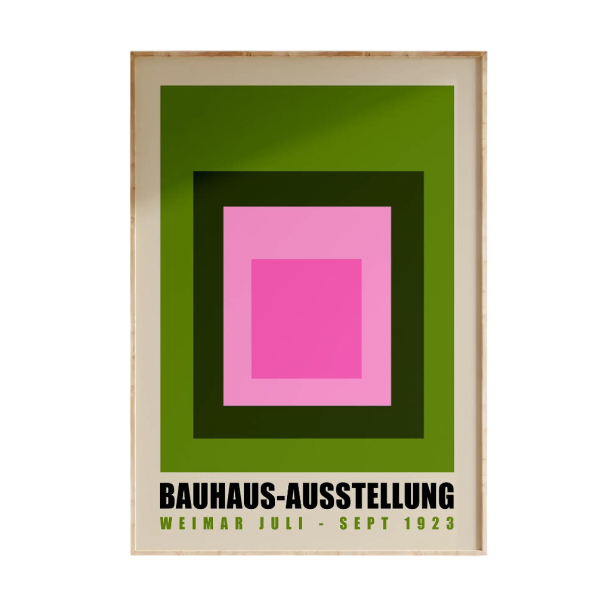 Plakat geometric 30 x 40 cm Bauhaus Compoziție abstractă verde cu accent roz Grafică modernă Tipar pe pânză Decorațiune de perete Fără ramă 1