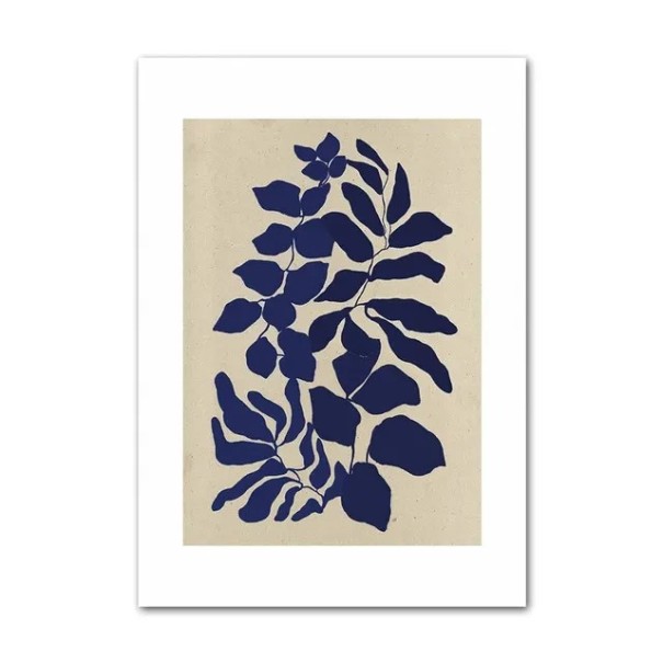 Plakat mare pentru perete floare abstractă albastră 50 × 70 cm print pe pânză motiv minimalist albastru-bej decorare interioară 1