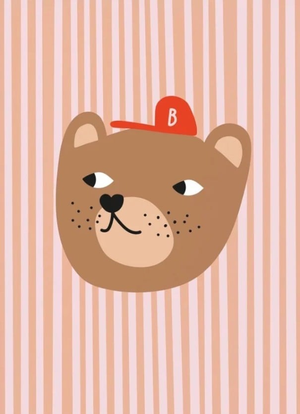 Plakát mural cu ilustrația unui urs 50x70 cm pânză fără ramă decorare maro pentru perete în camera copiilor imagine modernă