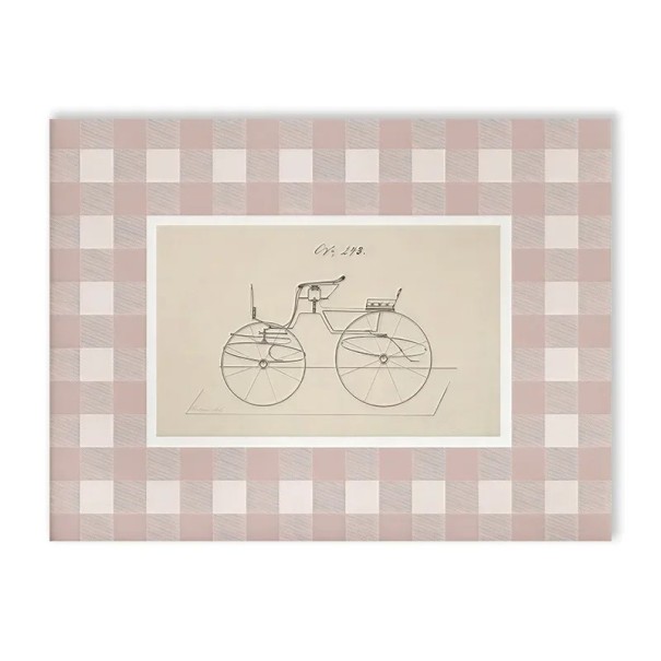 Plakat na ścianę z motywem roweru 20 x 25 cm druk na płótnie różowo-beżowe w kratkę bez ramy dekoracja do pokoju dziecięcego 1