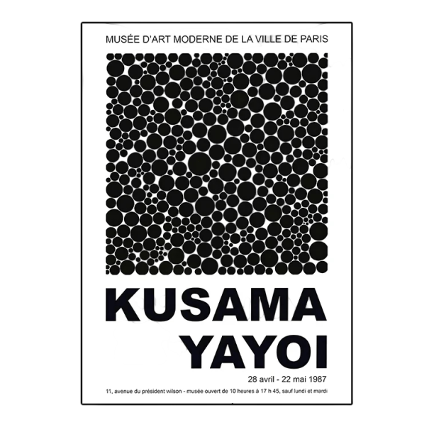 Plakát na zeď Yayoi Kusama styl abstraktní tečky 30 x 40 cm tisk na plátno černobílý bez rámu dekorace do bytu moderní design 1