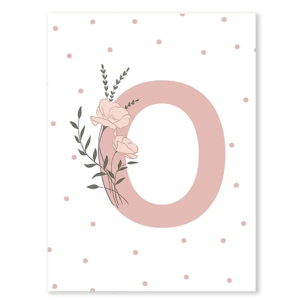 Plakát pe perete 40 x 50 cm Litera decorativă „O” cu floare Plakát din pânză fără ramă Pentru camera copiilor și a fetițelor 1