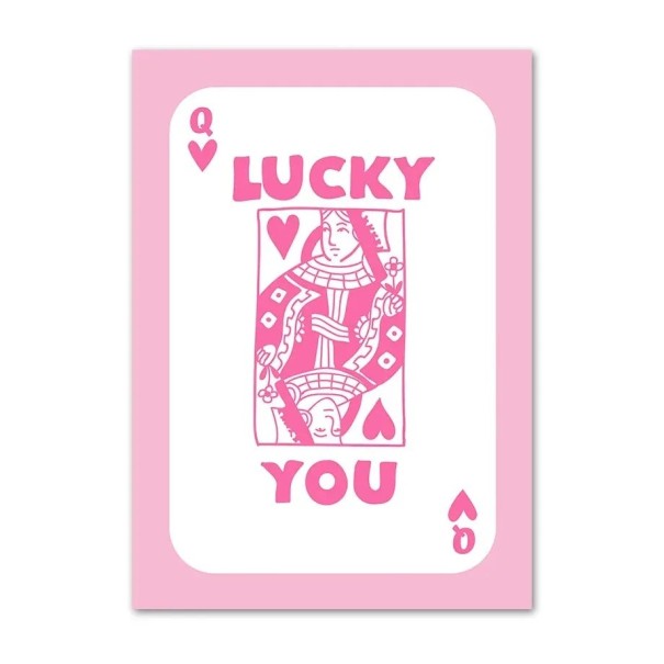Plakát pe perete carte de joc lucky you 20 x 30 cm imprimare pe pânză decor roz fără ramă decorare stilată a interiorului 1