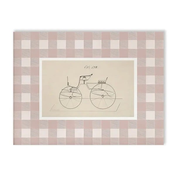 Plakat til væg med illustration af cykel 21 x 30 cm tryk på lærred rosa-beige ternet baggrund uden ramme dekoration til børneværelse 1