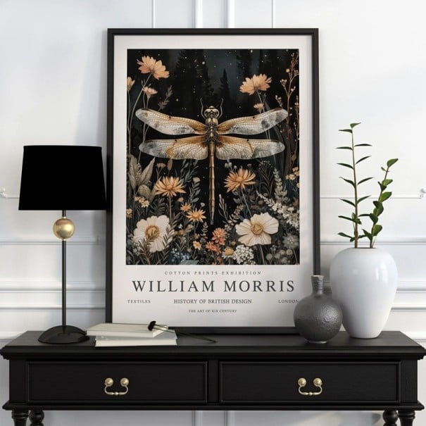 Plakat William Morris guldsmed og blomster 30x40 cm polyester lærred sort-beige-guld udførelse vægdekoration 1