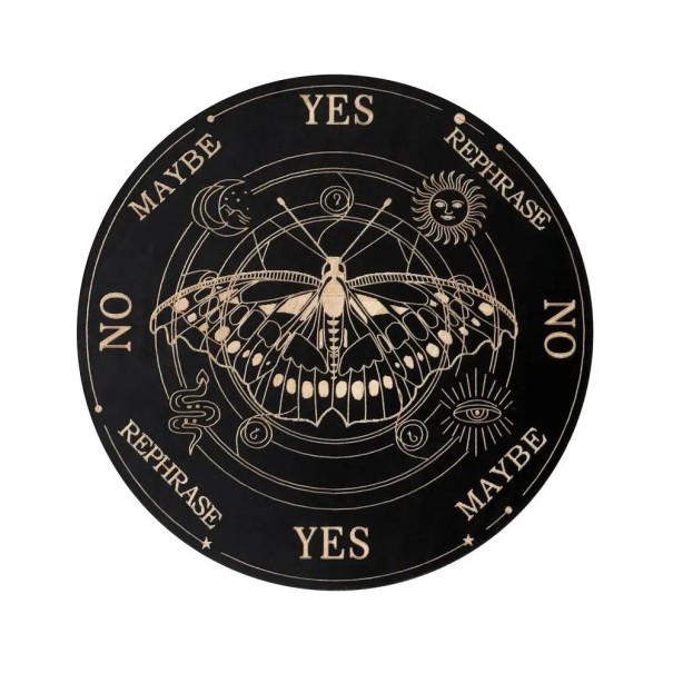 Planche à pendule en bois de 15 cm Motif mystique de la mite, du serpent et de la lune Tableau de divination pour la divination par pendule Outil ésotérique 1