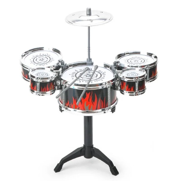 Plast Jazztrumset för barn 42 x 36,5 x 20 cm Pedagogisk leksak för nybörjare Musikinstrument för pojkar och flickor Interaktiva trummor svart