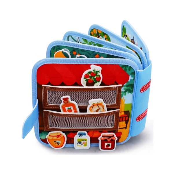 Plastelină Montessori carte activă Ferma Busy book 20 x 20 x 7 cm Cu păpuși de degete și carduri Jucărie senzorială pentru copii de 3 până la 6 ani 1