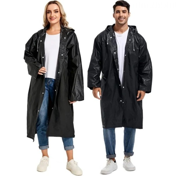 Pláštěnka dlouhá s kapucí zapínání na patentky lehká průhledná unisex ochrana proti dešti každodenní nošení venkovní použití černá