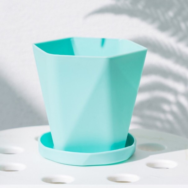 Plastic bloempot met schotel turquoise L