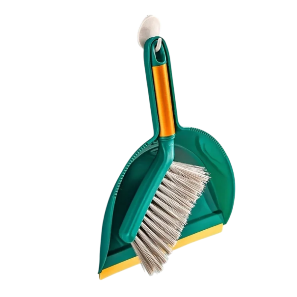 Plastic Broom and Dustpan Set 18 x 27 cm Cleaning Set for Sweeping Floor Broom with Dustpan Household Helper for Kitchen and Workshop green