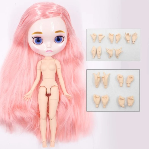 Plastic Doll 30 cm with Side Fringe and Various Hair Shades Realistic Durable Plastic for Play and Collection pink