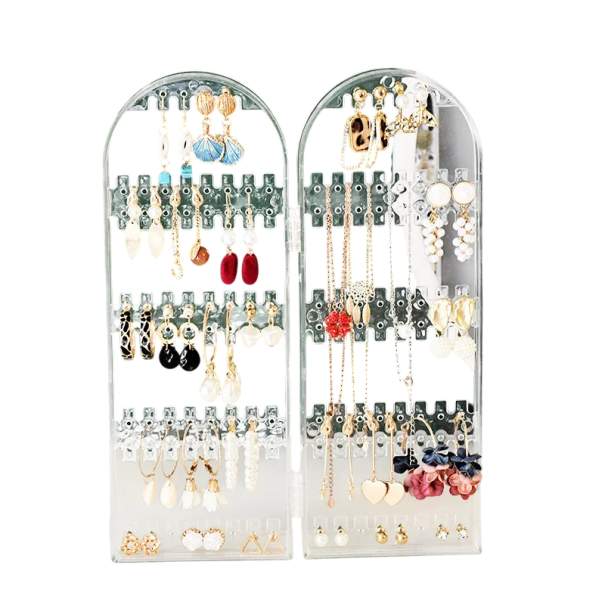 Plastic Double Folding Organiser Stand for Earrings and Jewellery 28 × 10 cm Storage Stand for Earrings, Necklaces and Small Jewellery Transparent