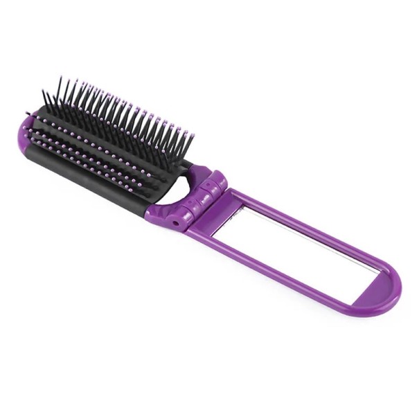 Plastic Folding Comb with Mirror 11–20 x 3.5 cm Travel Hair and Makeup Comb Massage Round Teeth Compact Design paars