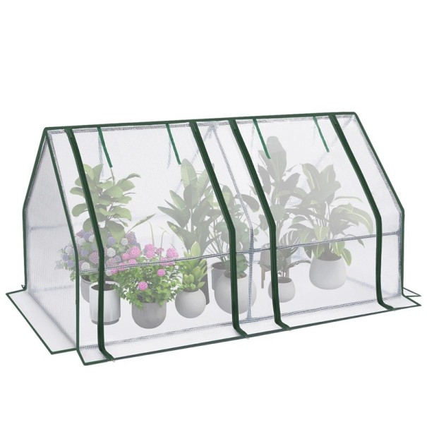 Plastic Garden Greenhouse with 4 Pegs and Roll-Up Doors Size 180 x 90 x 90 cm Made of Steel Frame and PE Mesh 140 g/m² for Plants white