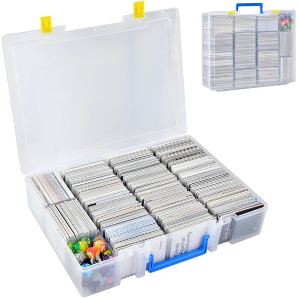 Plastic Storage Box for Gaming and Collectible Cards for Over 2300 Pieces with Adjustable Dividers and Handle 35.5 x 26.7 x 7.6 cm white