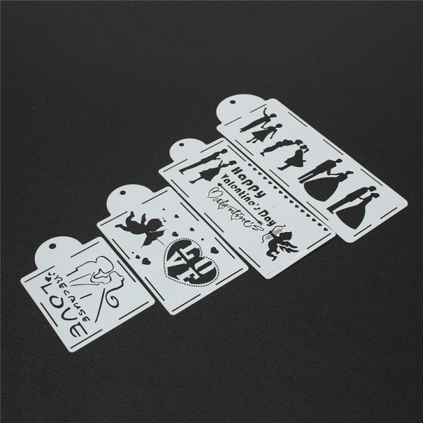 Plastic taartsjablonen set van 4 Bruiloft en Valentijns thema's met silhouetten van verliefde stellen Voor decoratie met suiker of cacao 1