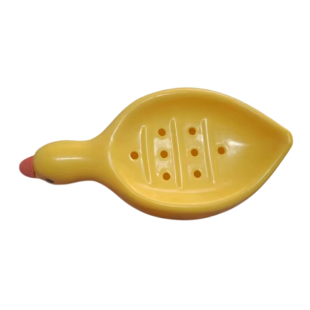 Plasticen zeepbakje 19 x 9,6 cm In de vorm van een eend met waterafvoer Badkamer zeepdispenser Praktische houder voor de wastafel geel