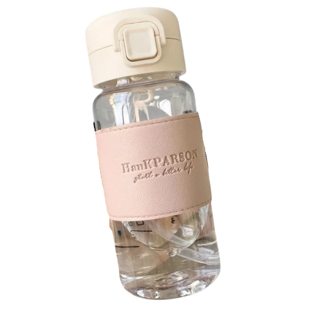 Plastik-Trinkflasche mit integriertem Strohhalm 500 ml Transparente Sportflasche mit Deckel für den täglichen Getränkekonsum rosa
