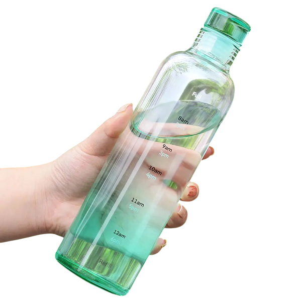 Plastikflasche für Wasser mit Zeitmarkierung 500 ml Plastikdurchsichtige Flasche zum Trinken zur Überwachung der Flüssigkeitsaufnahme während des Tages grün