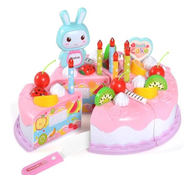 Plastikowy tort dla dzieci z królikiem różowy