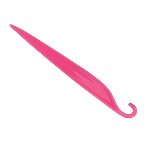 Plastisk kagespatel til kager og desserter Tynd spatel spidser til en spids Bøjet ende formet som en krog Mål 21,5 x 2 cm rosa