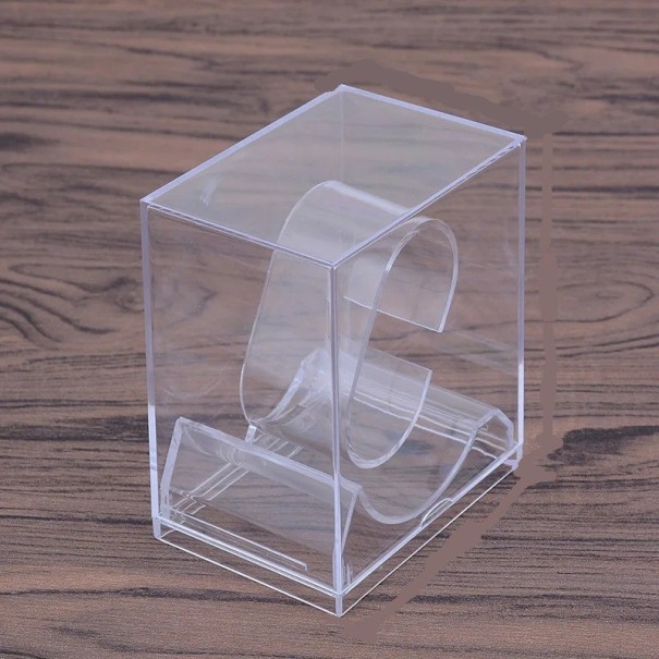Plastová krabička na hodinky s průhledným krytem cca 5,2 x 8,8 x 7,5 cm úložný box a stojan na hodinky a šperky vitrína transparentní