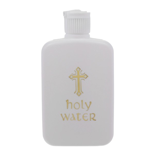Plastová lahvička Holy Water motiv 100 ml plast bílá uzávěr s víčkem pro uchování tekutin a svěcené vody 1