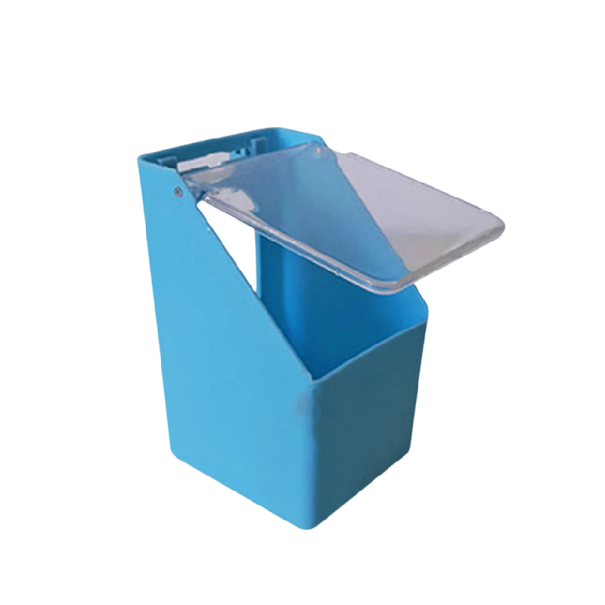 Plastové krmítko pre vtákov výklopné 8,5x10x14 cm plast viac farieb zavesené kŕmenie do klietky pre kanáriky a drobné vtáctvo modrá