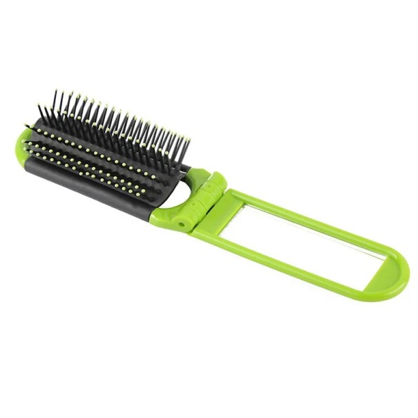 Plastový skládací hřeben se zrcátkem 11–20 x 3,5 cm Cestovní hřeben na vlasy a make-up Masážní kulaté zuby Kompaktní design zelená