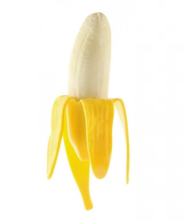 Plátano antiestrés para liberar tensión Juguete estirable de mano de goma blanda Apariencia realista de fruta medio pelada Tamaño 16 cm 1