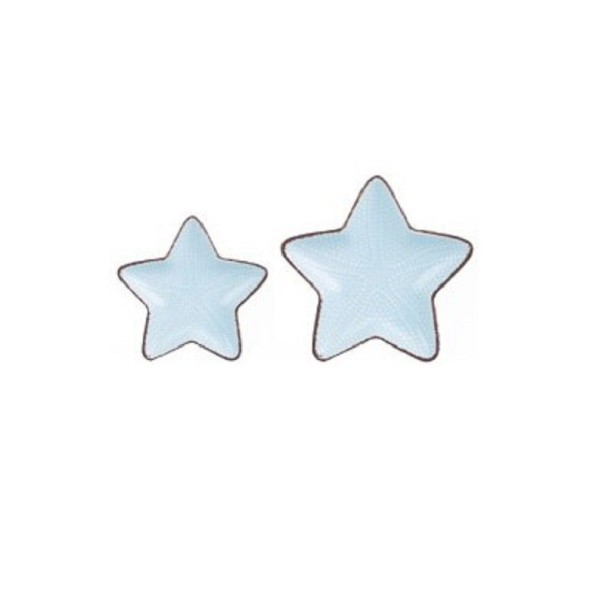 Plato de porcelana estrella de mar 2 piezas azul claro