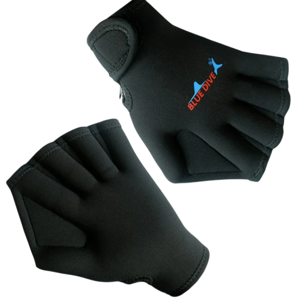 Plavecké neoprenové rukavice BLUE DIVE S plovacími blánami a nastavitelným suchým zipem 23 x 18,5 cm Neopren Pro plavání a aqua fitness černá